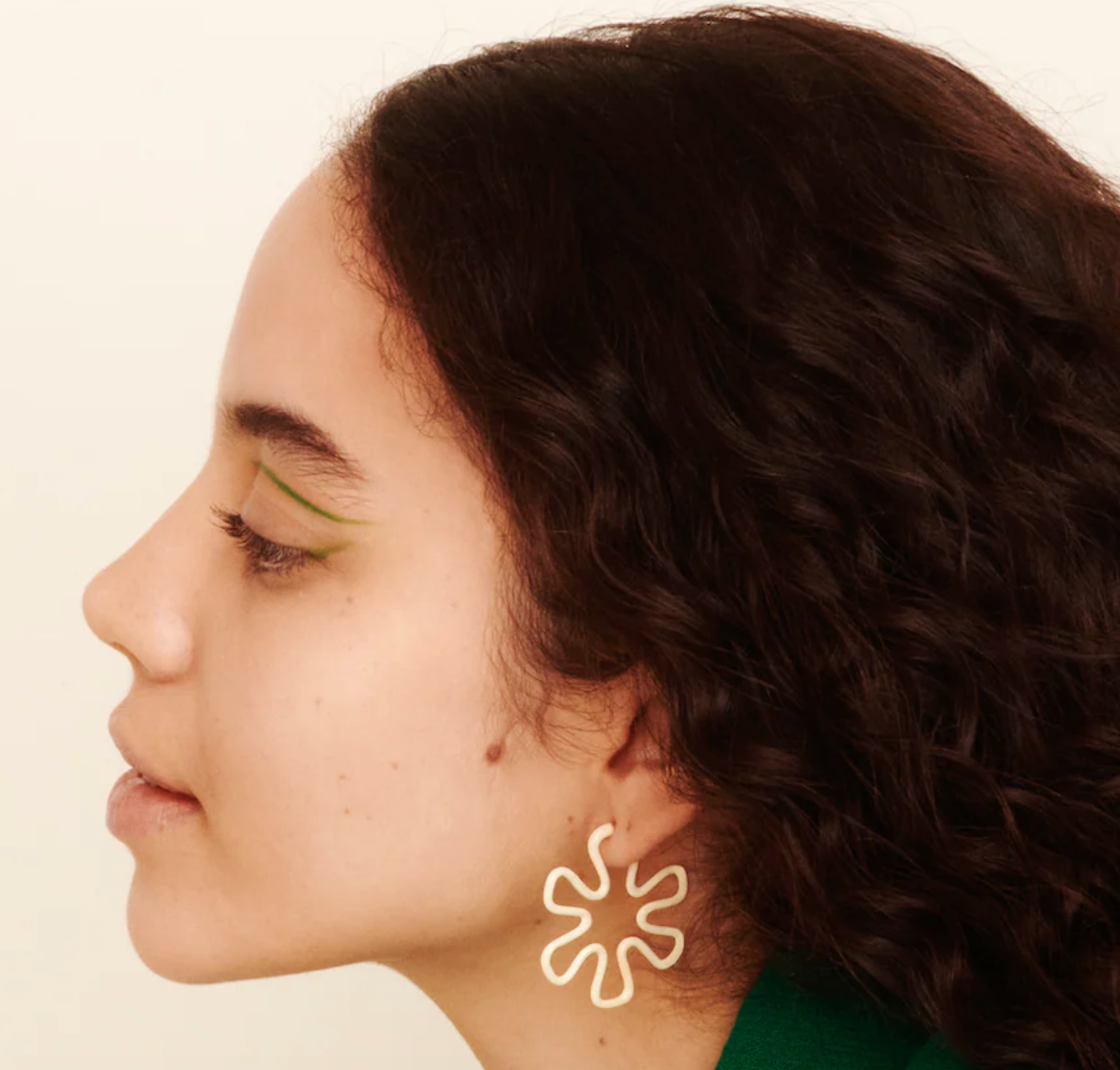 White Enamel Daisy Earrings in Yellow Gold