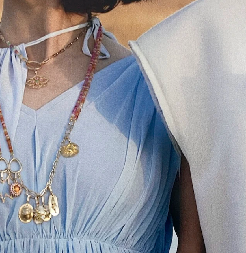 Short Lien Pierres Orange Beaded Necklace in Yellow Gold