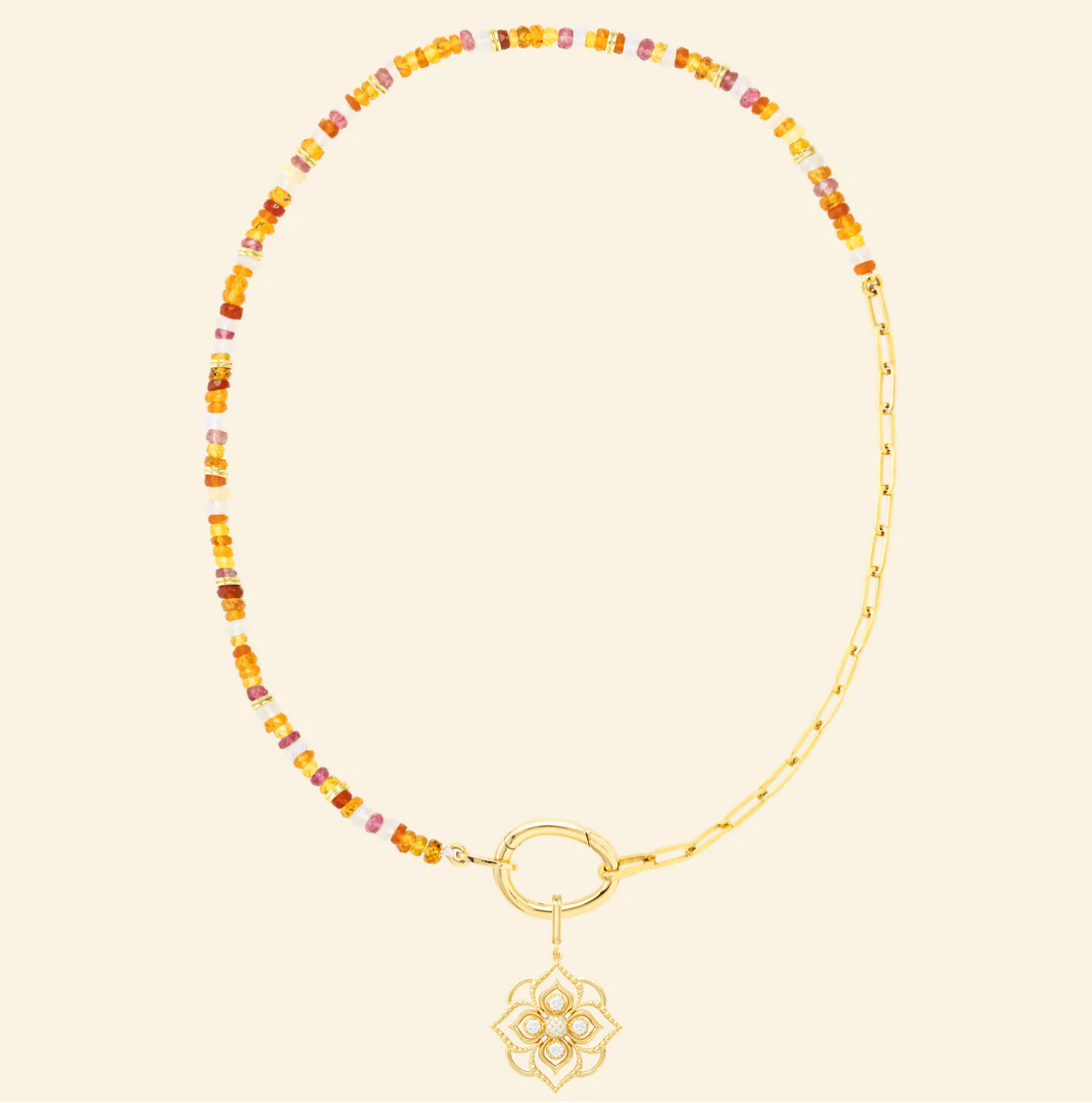 Short Lien Pierres Orange Beaded Necklace in Yellow Gold