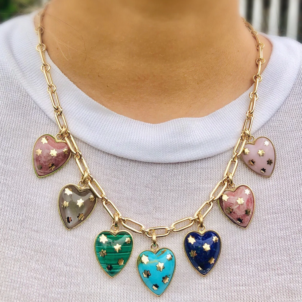 Pink Opal Anna Heart Charm in Yellow Gold