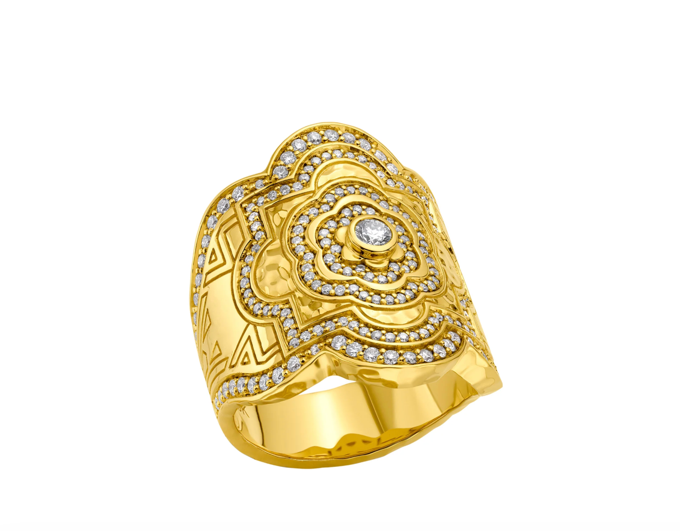 White Diamond Small Mandala Wrap Ring in Yellow Gold