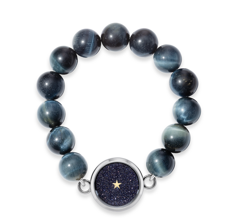 Ceramic and Falcon's Eye Carpe Diem Beaded Bracelet in Titanium