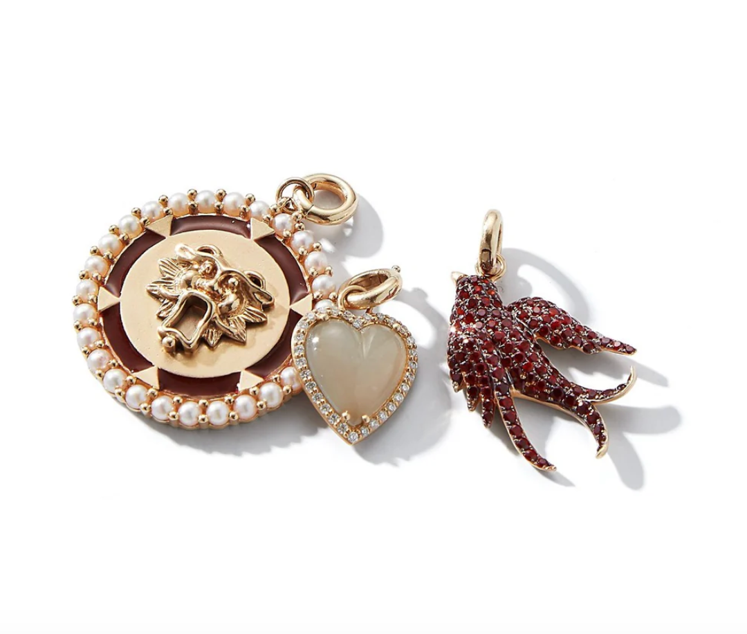 Garnet Birdie Charm in Yellow Gold