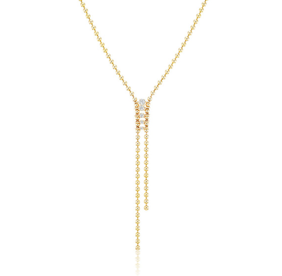 White DIamond Gemini Bolo Necklace in Yellow Gold
