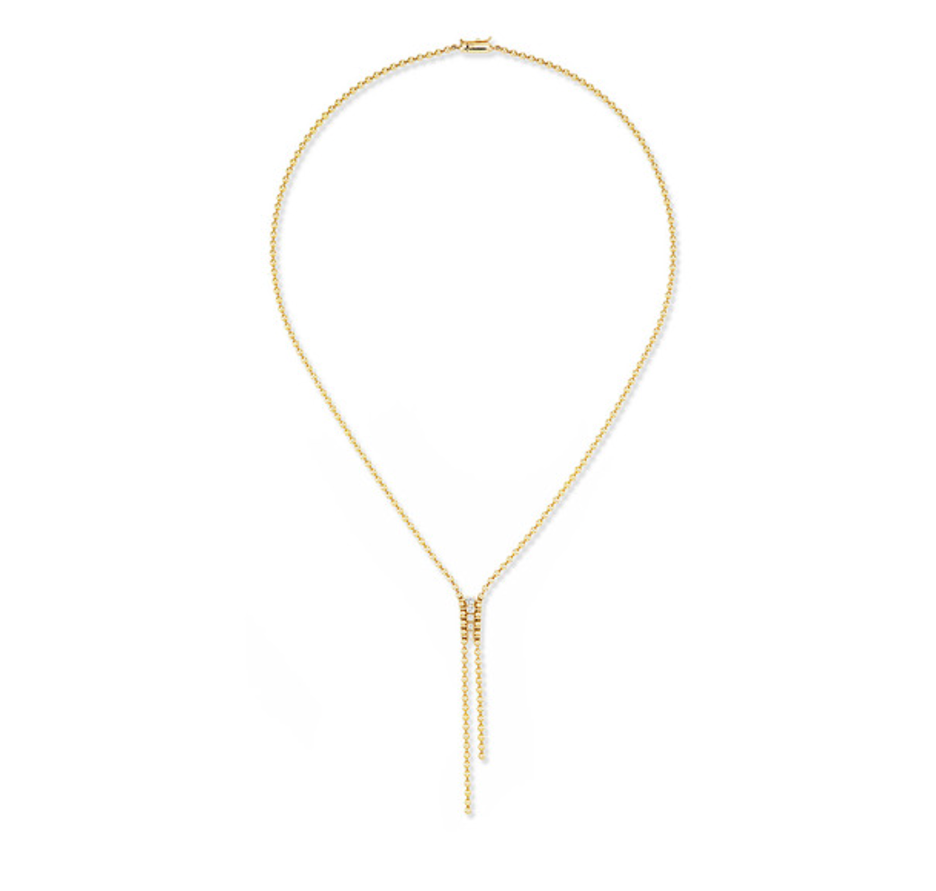 White DIamond Gemini Bolo Necklace in Yellow Gold
