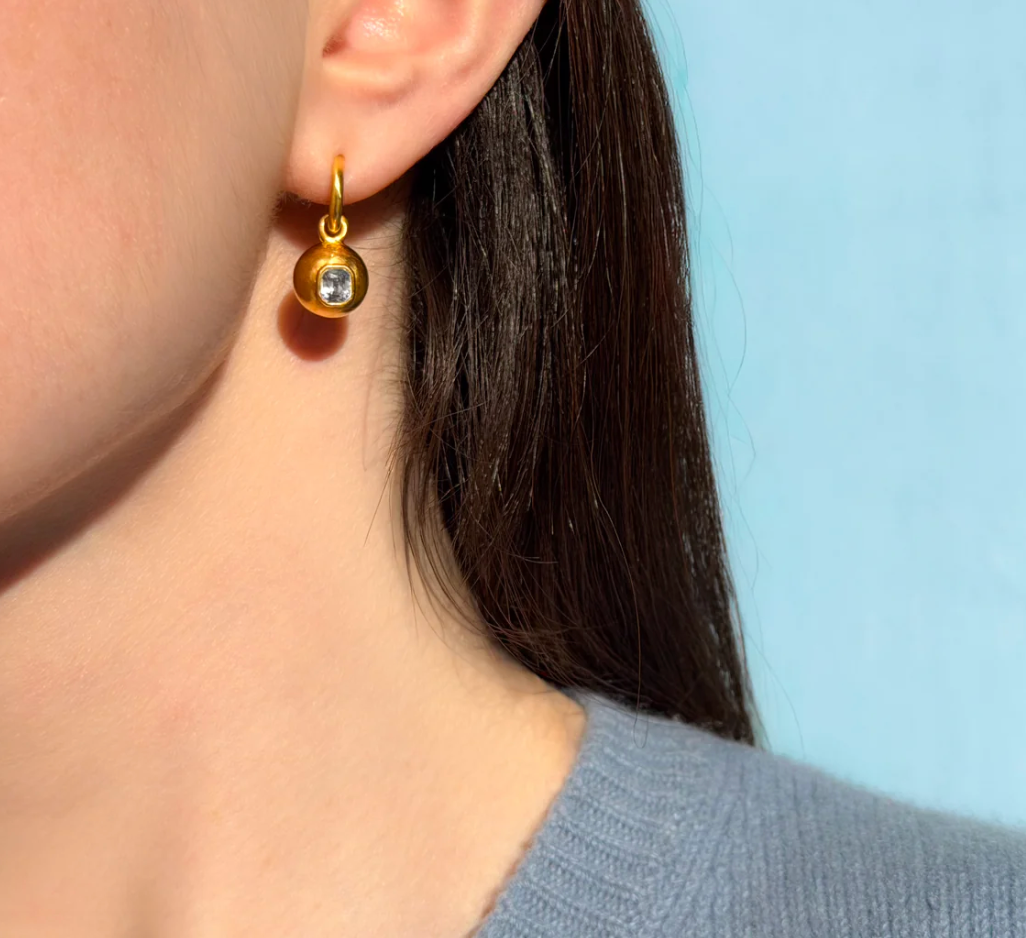 Green Tourmaline Small Sphere Earrings in Yellow Gold