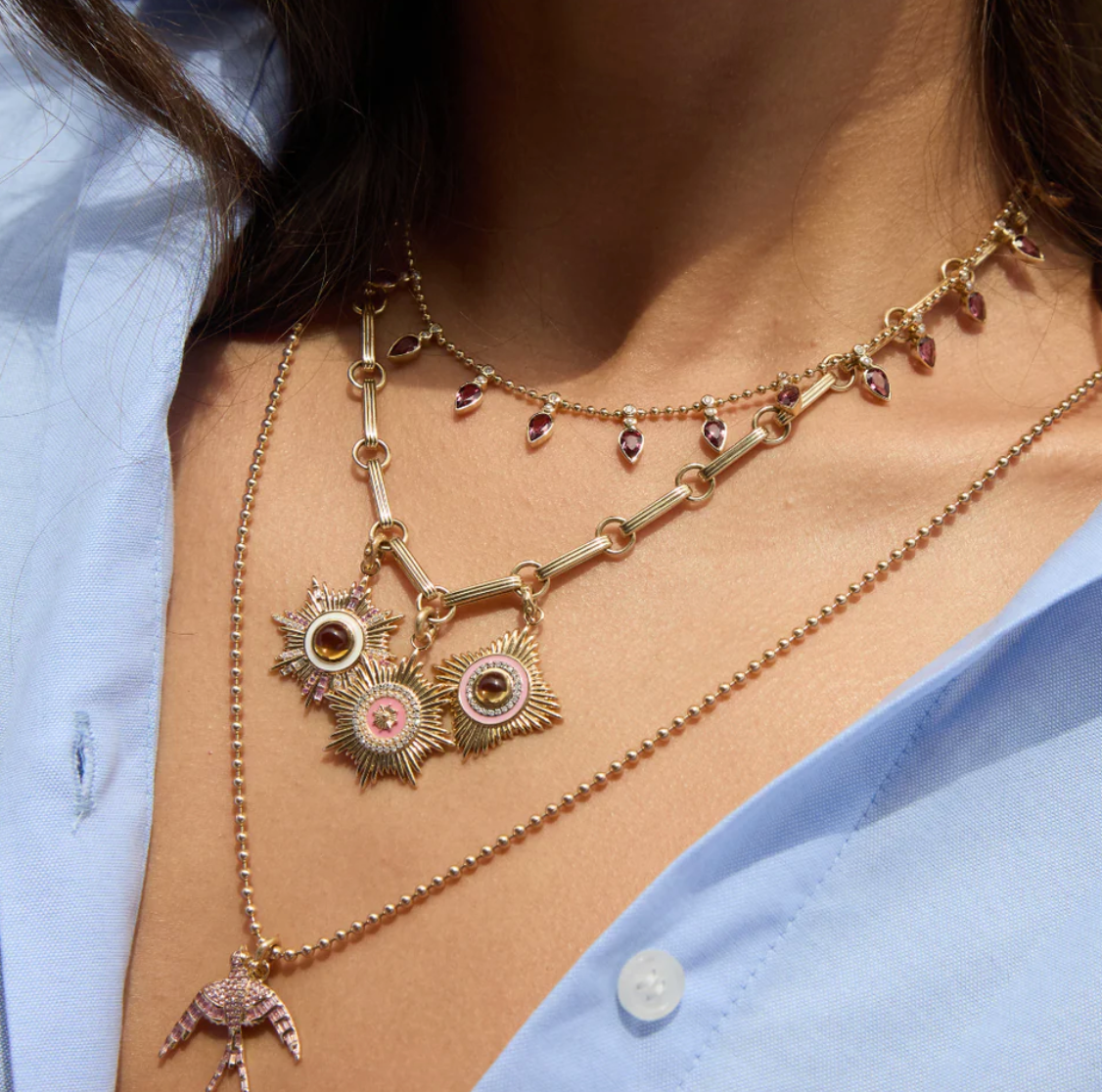 White Diamond and Enamel Vale Charm in Yellow Gold