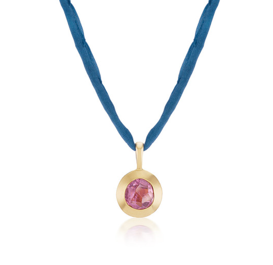 Pink Spinel Seeds of Life Charm in yellow gold