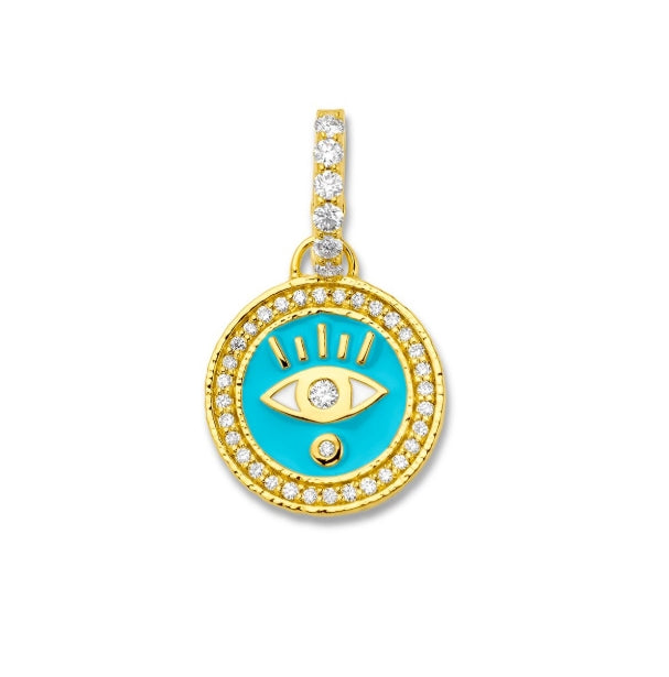 Sky Blue Enamel Evil Eye Coin Pendant