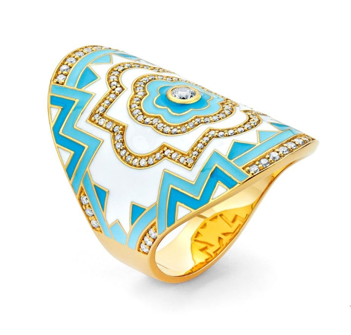 Large Enamel Mandala Wrap Ring