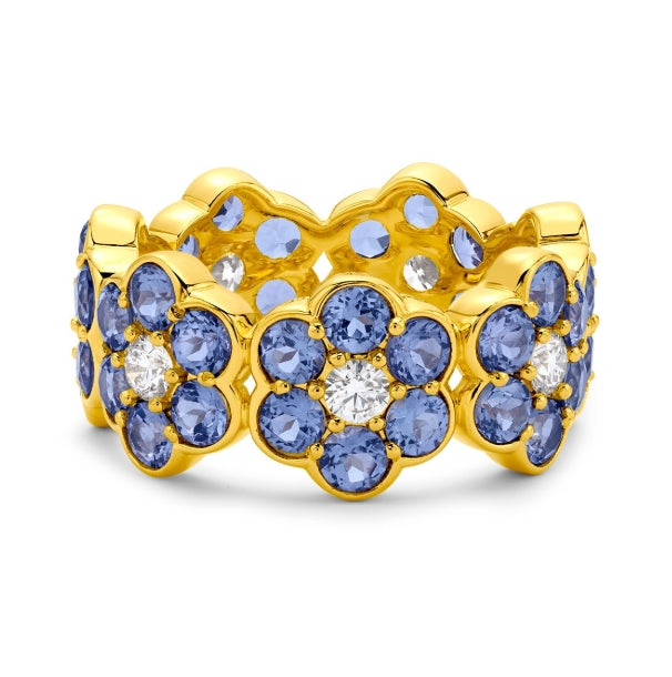 Tanzanite Flower Ring in Yellow Gold