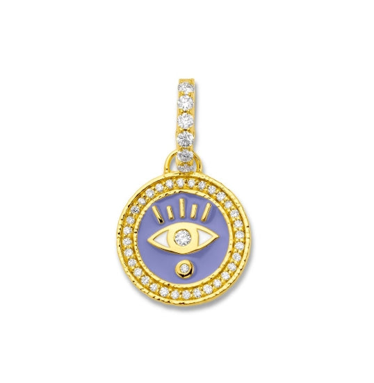 Periwinkle enamel Evil Eye Coin Pendant