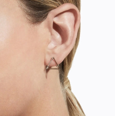 3D Two-Sided Pavè Diamond Triangle Earring 02 in Yellow Gold
