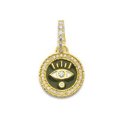 Army Green Evil Eye Coin Pendant with Diamonds