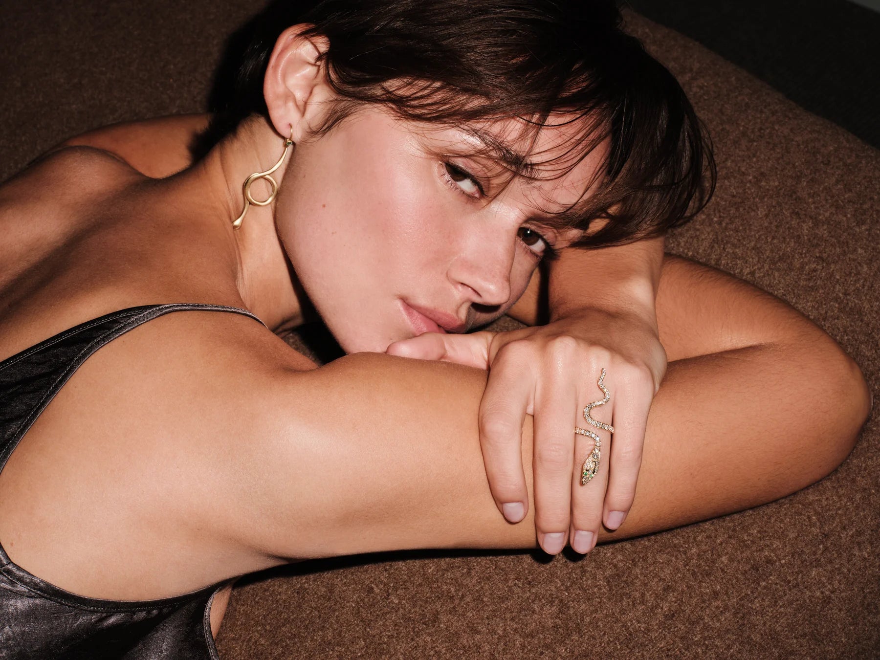 Pavé White Diamond Cobra Ring in Yellow Gold