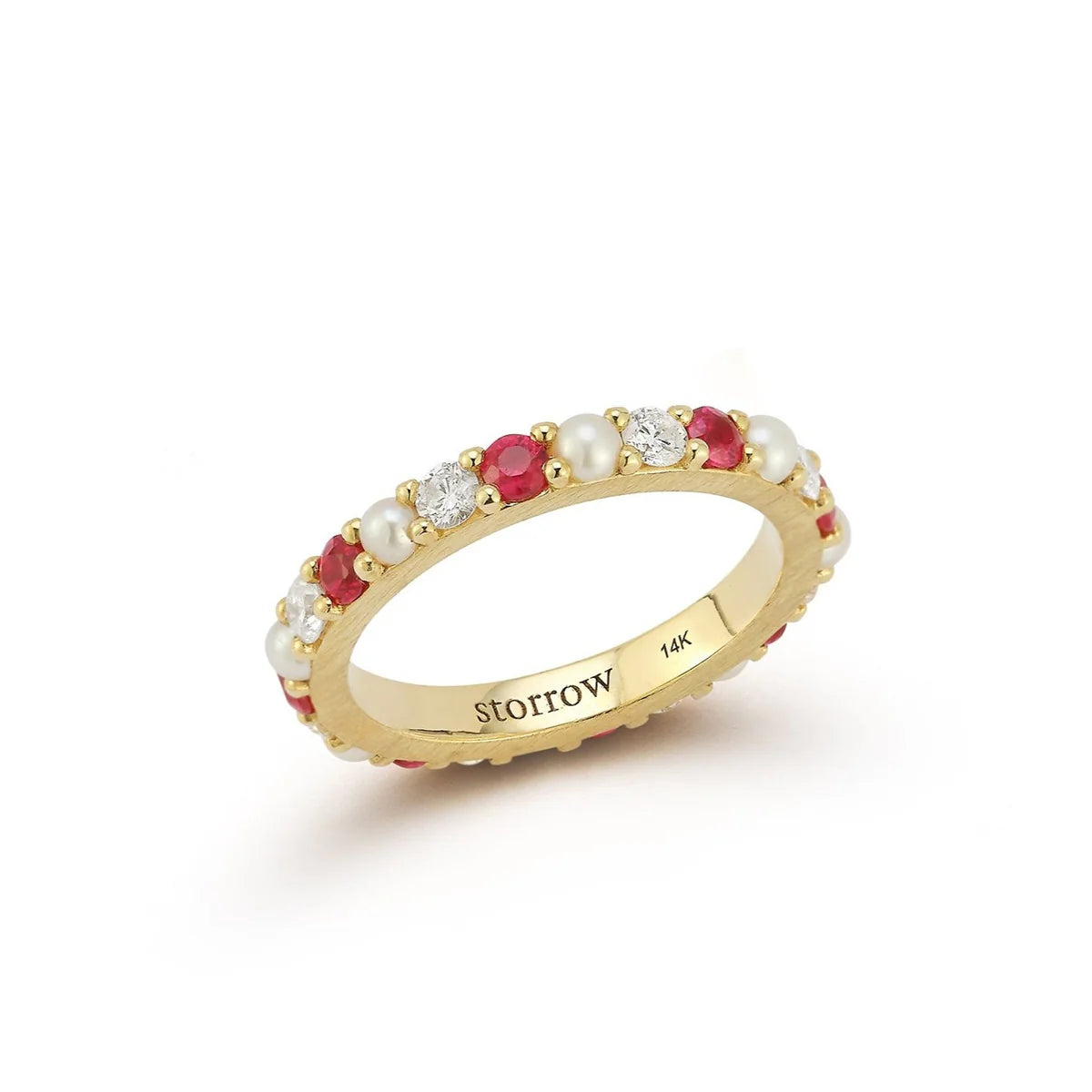 Ruby Diamond and Pearl Iris Ring in Yellow Gold