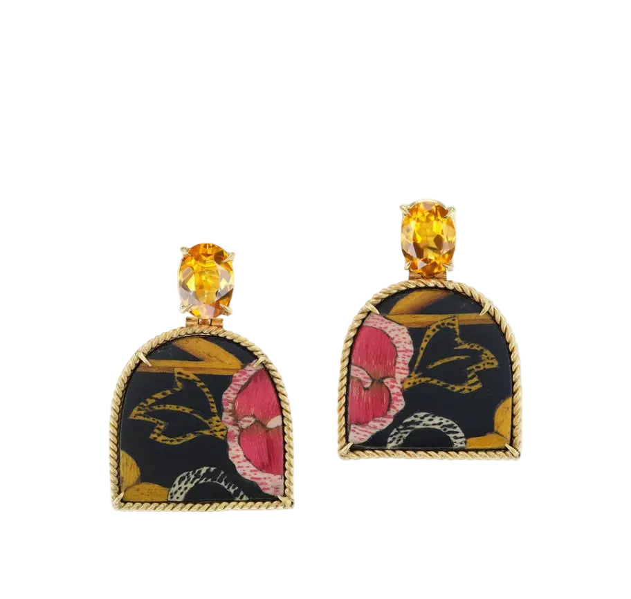 Tibetan Marquetry Earrings with Citrine