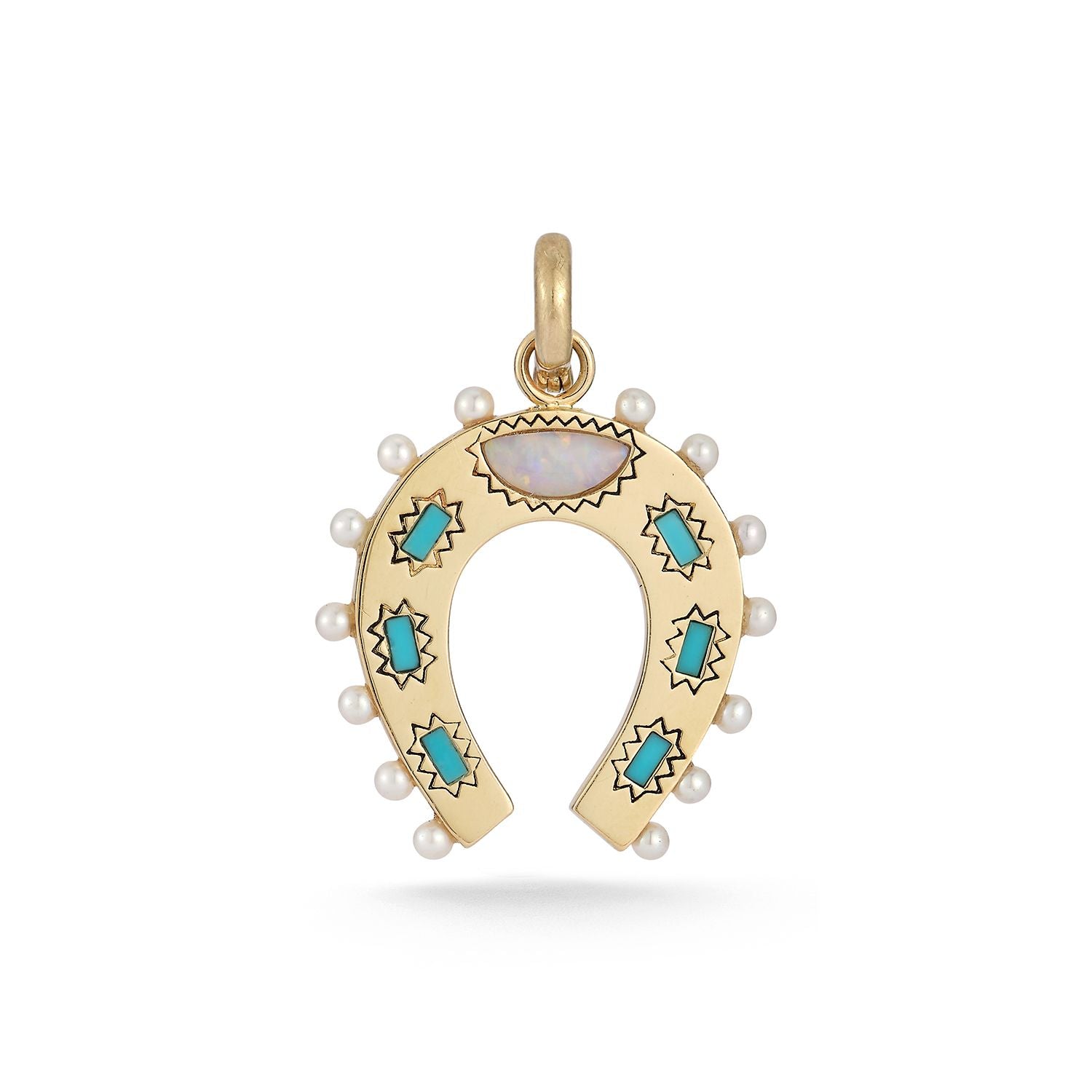 Holly Horseshoe Charm with Turquoise, Opal and Pearl