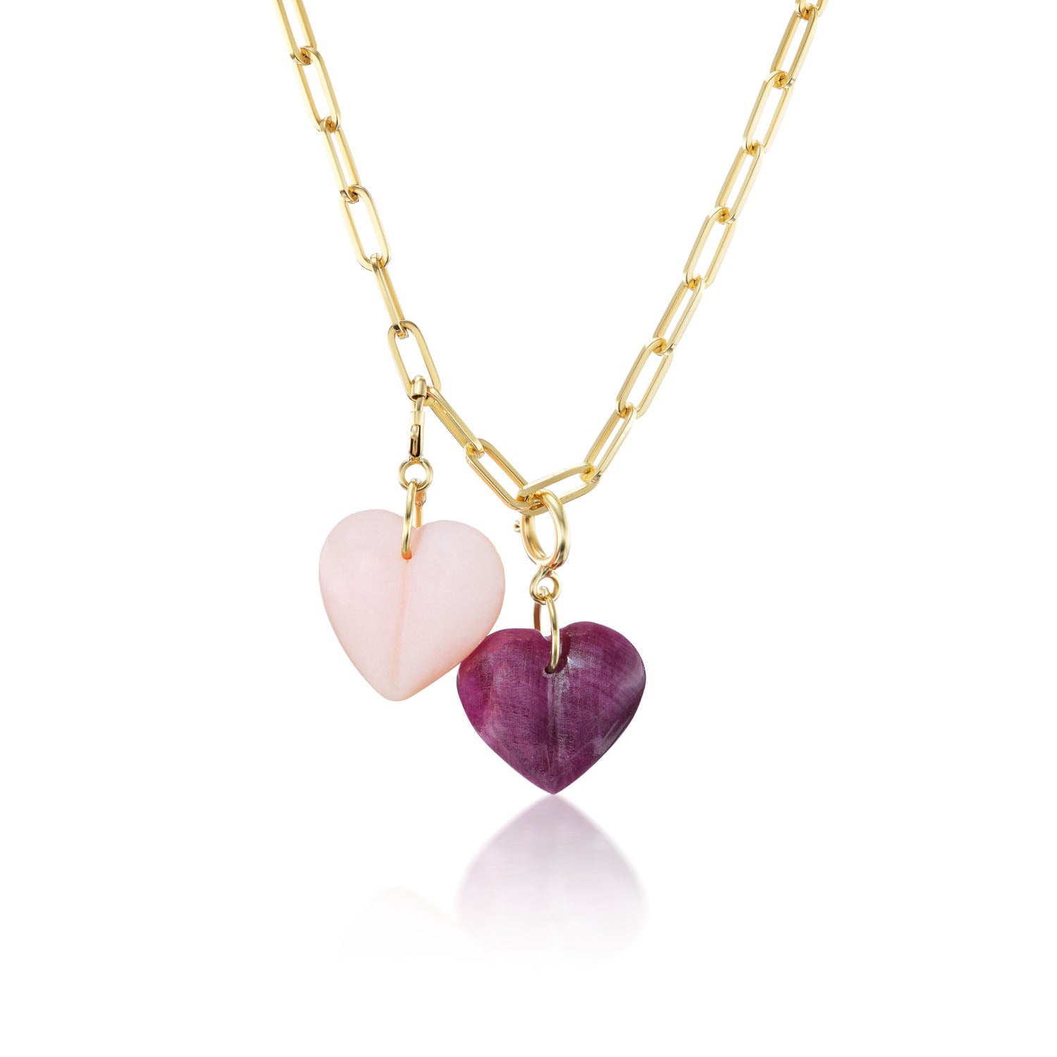 Ruby & Pink Opal Mini Split Heart Charm Pair