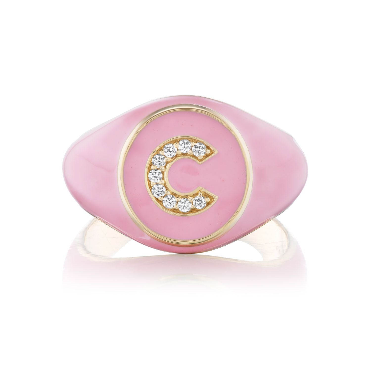 C Signet Ring with Diamonds