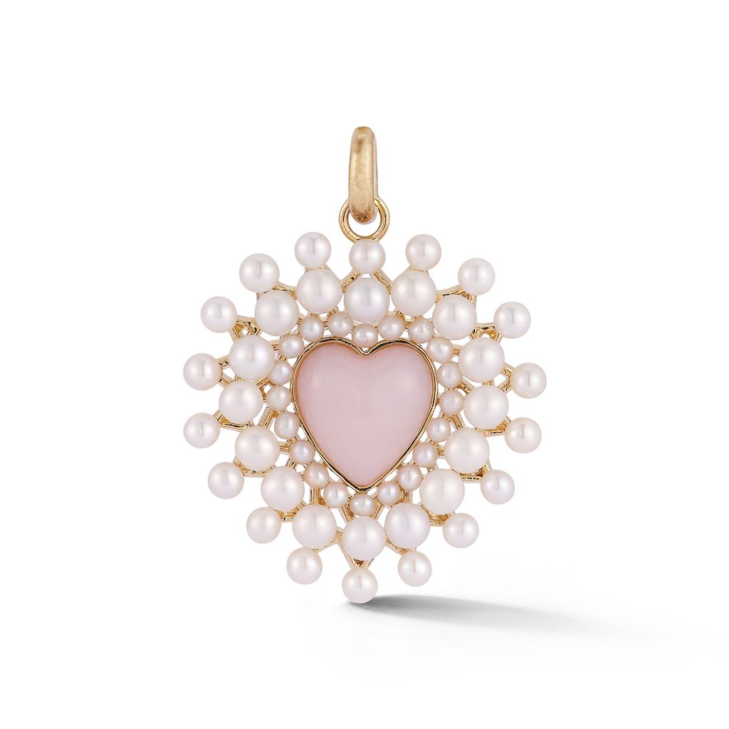 Pink Opal and Pearl Juliana Heart Charm in Yellow Gold