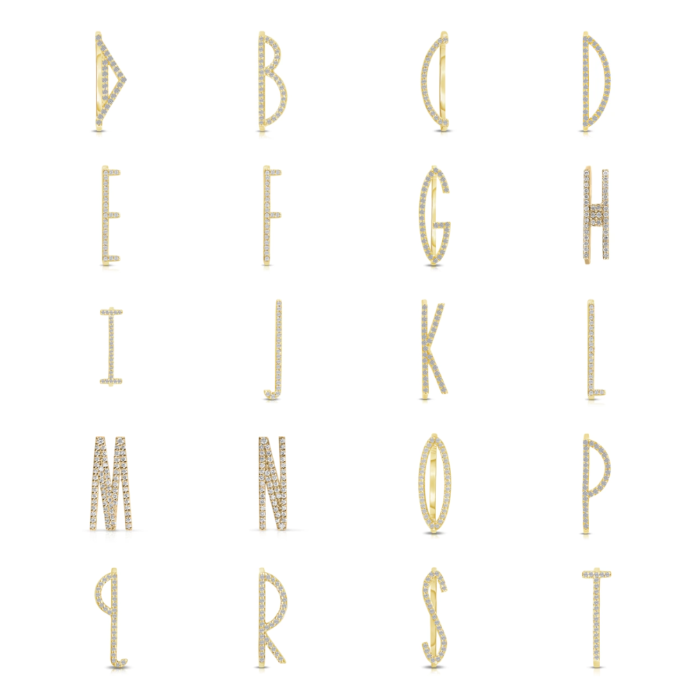 Pavè White Diamond Initial Ring in Yellow Gold