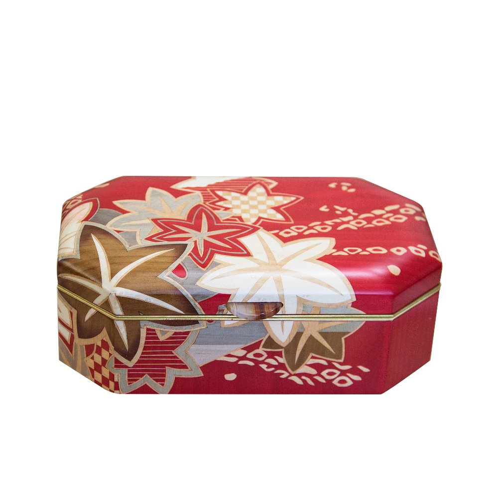 Red Floral Marquetry Medium Jewelry Box