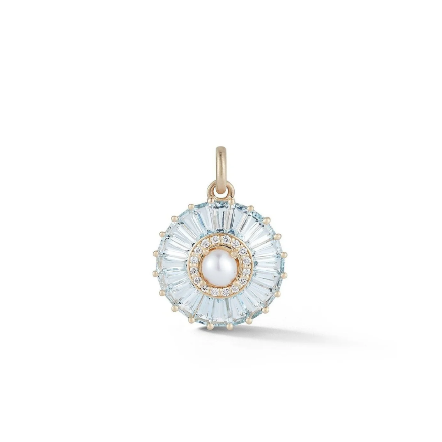 Aquamarine and Pearl Emily Charm in Yellow Gold