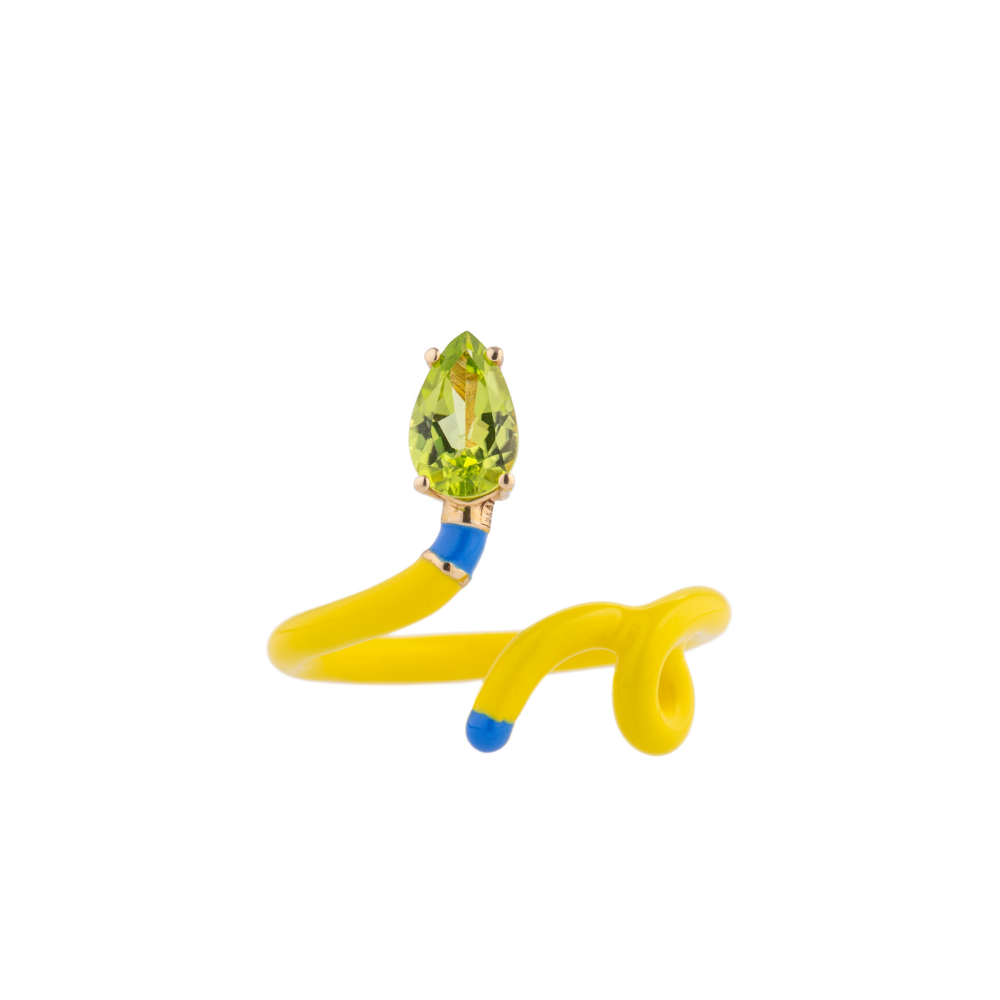 Peridot and Yellow Enamel Baby Vine Ring