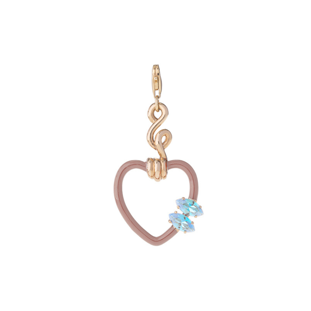 Taupe Enamel Twisted Heart Charm with Blue Topaz