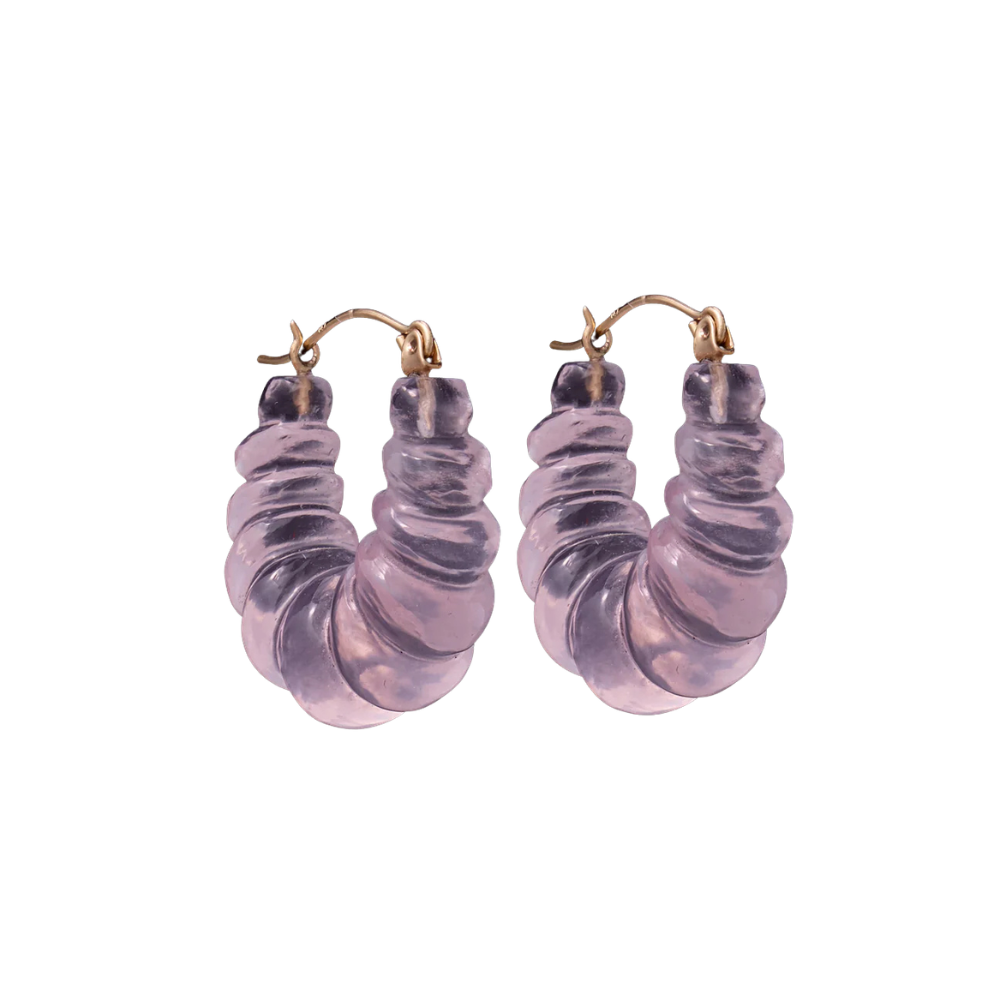 Rose Quartz Carved Stone Hoop Earrings