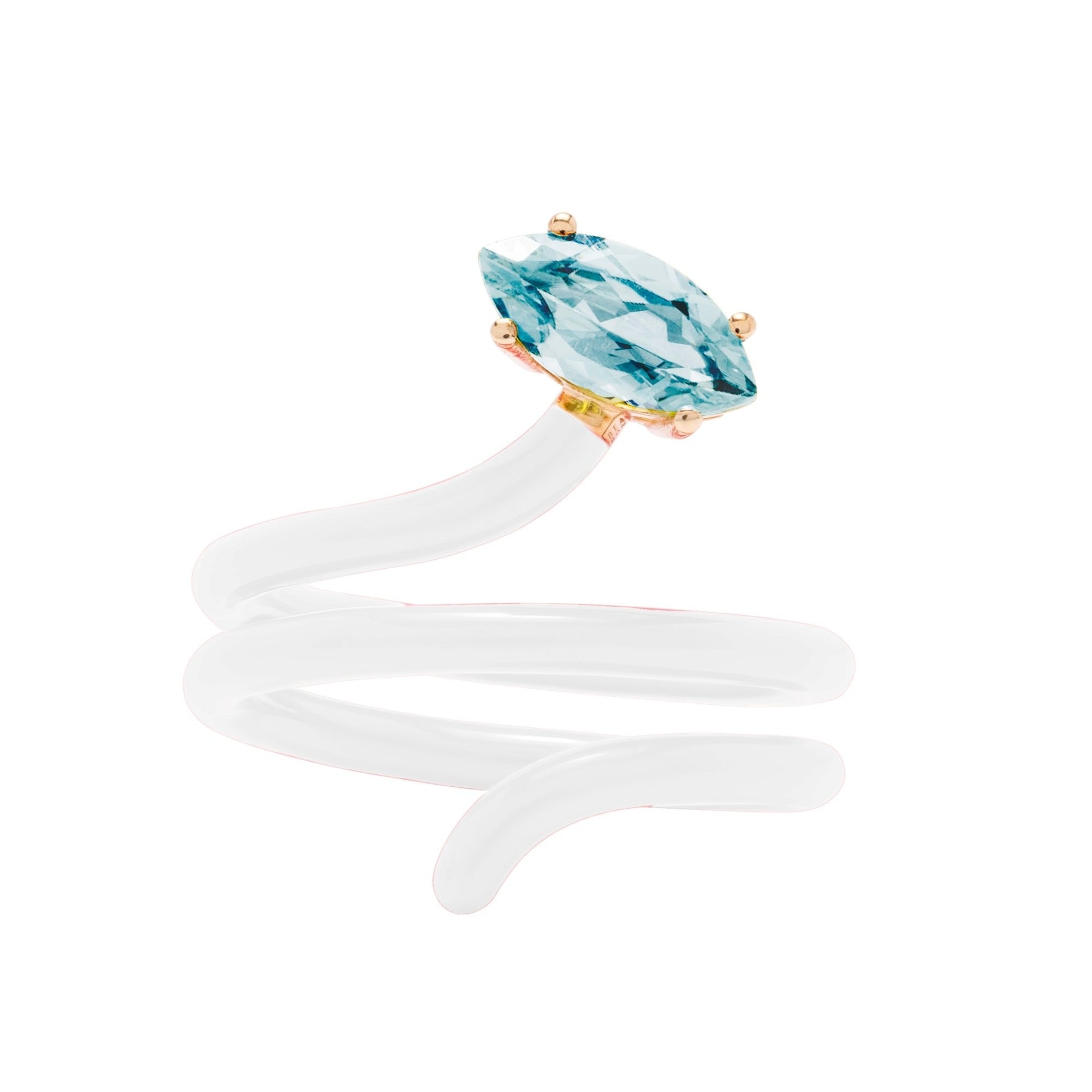 Topaz & White Enamel Long Vine Ring