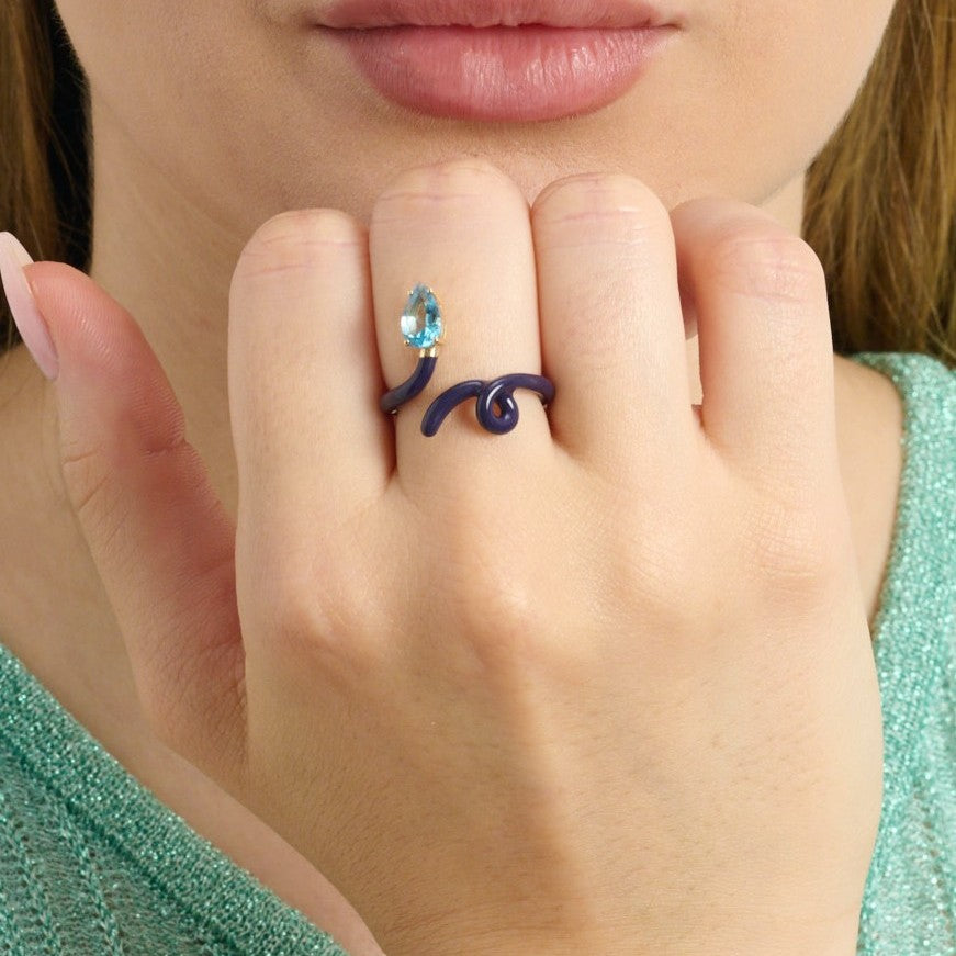 Baby Vine Topaz Evil Eye Tendril Ring in Deep Purple
