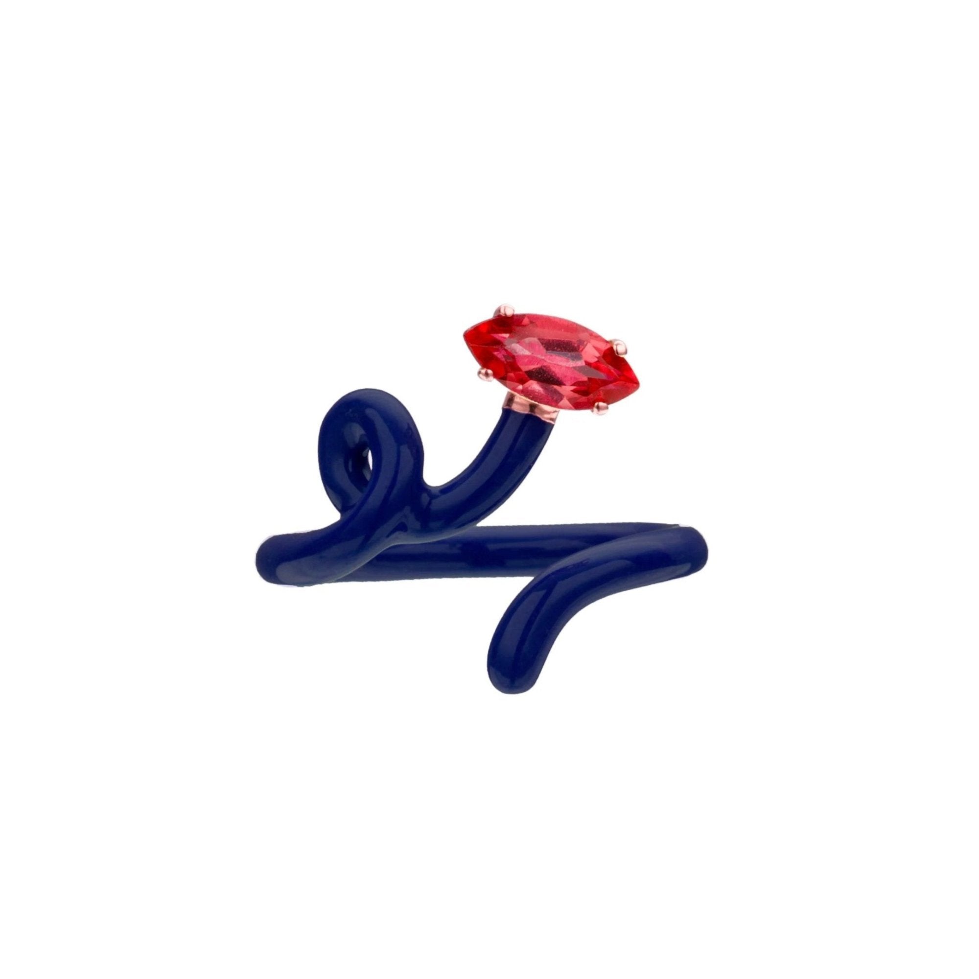 Navy Blue & Corundum Marquise Baby Vine Tendril Ring