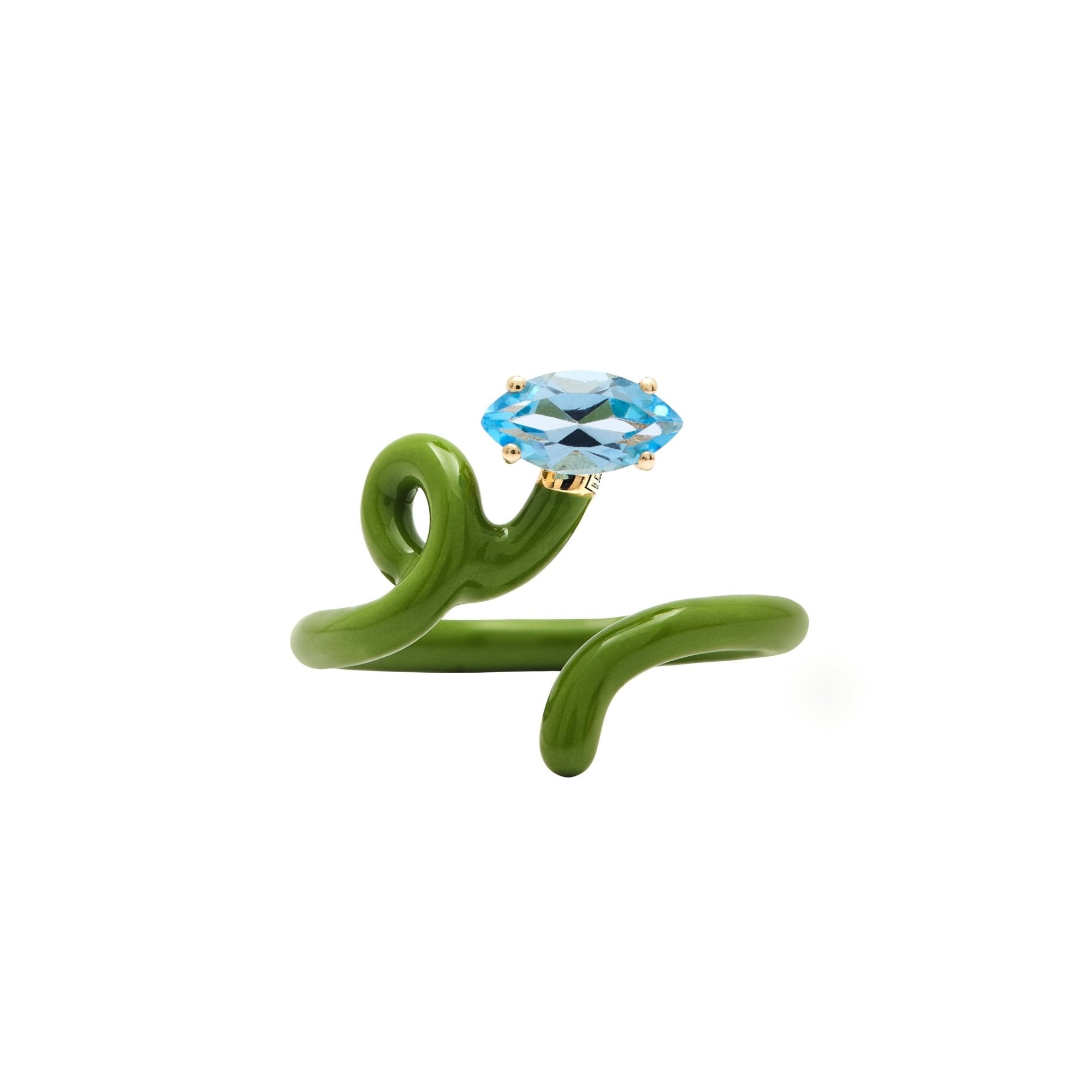 Blue Topaz & Pistachio Marquise Baby Tendril Vine Ring