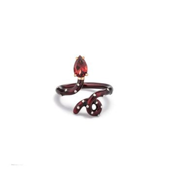 Garnet Baby Vine Tendril Ring with Burgundy Gloss