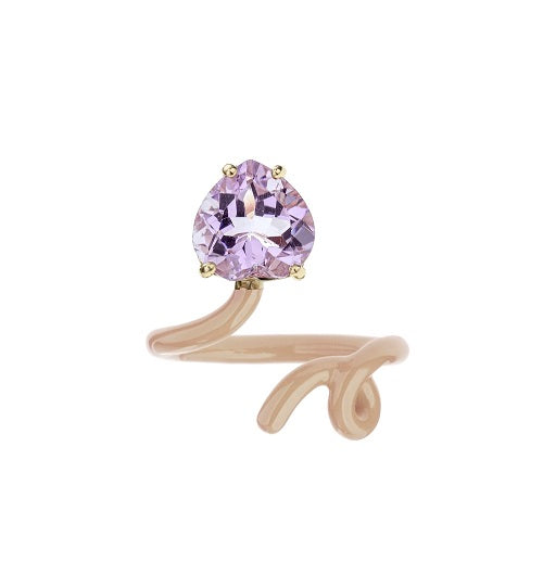 Amethyst Heart & Latte Heart Tendril Ring