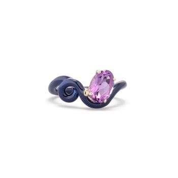 Amethyst and Dark Navy Enamel Oval Ring
