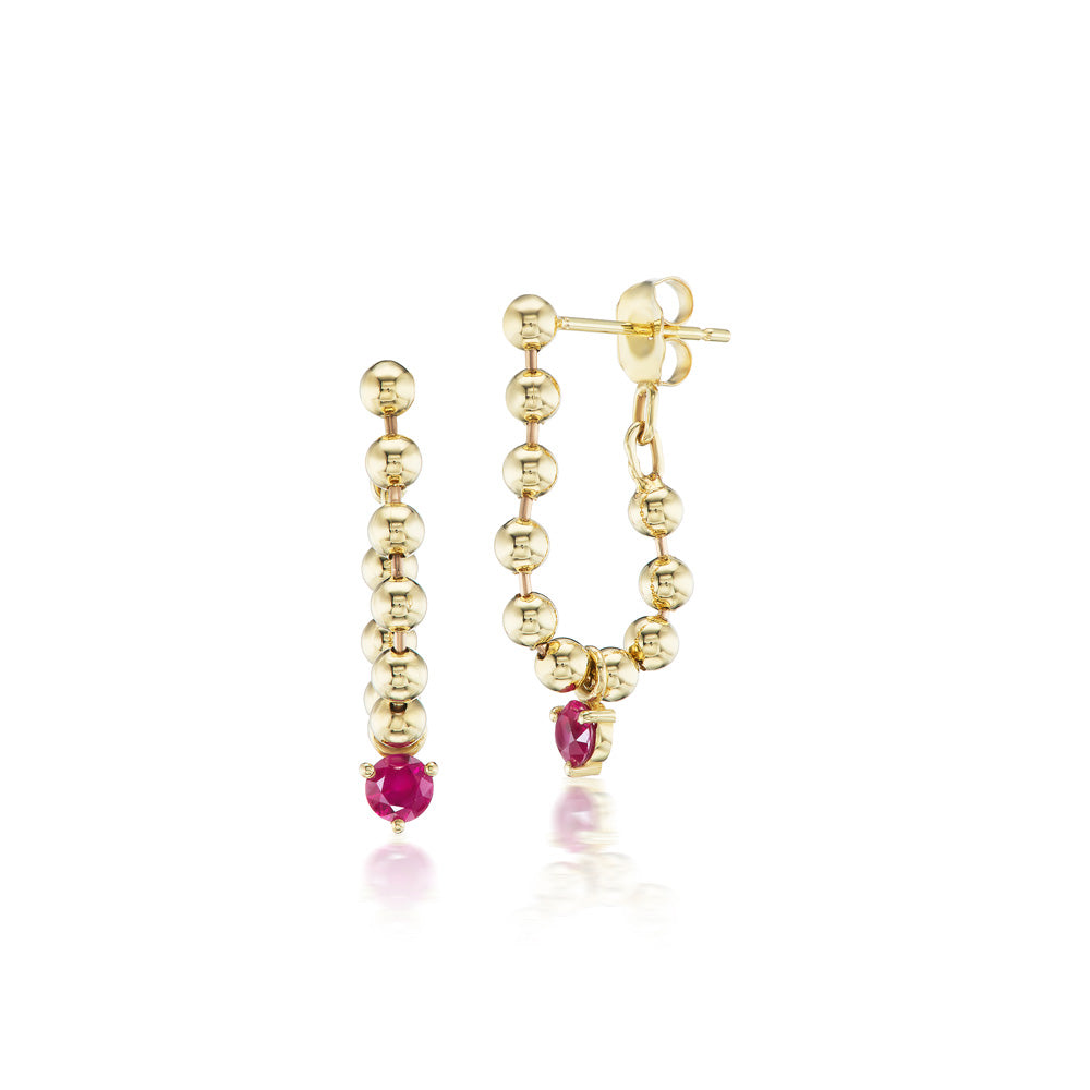 A pair of Vice Versa Kin Drop Earrings Ruby, crafted in 14k yellow gold.
