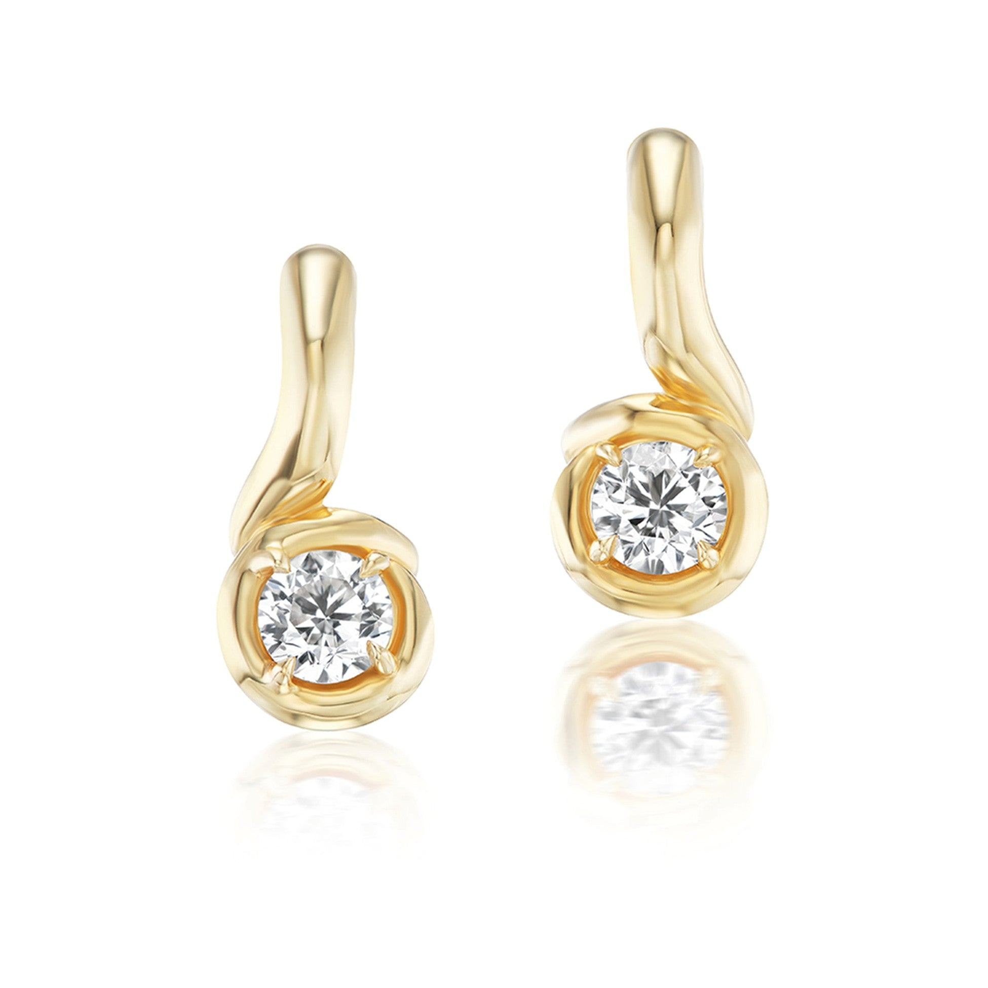 White Diamond Boa Earrings in Yellow Gold