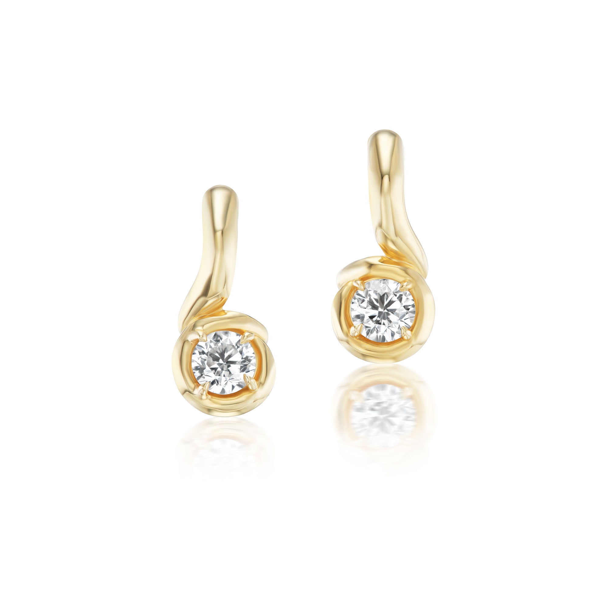 White Diamond Boa Earrings in Yellow Gold