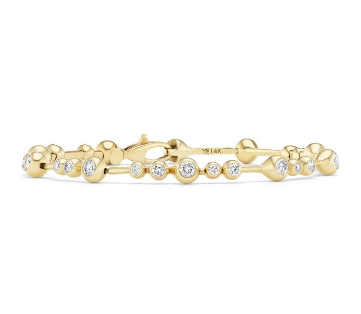 White Diamond Ripple Bracelet in Yellow Gold