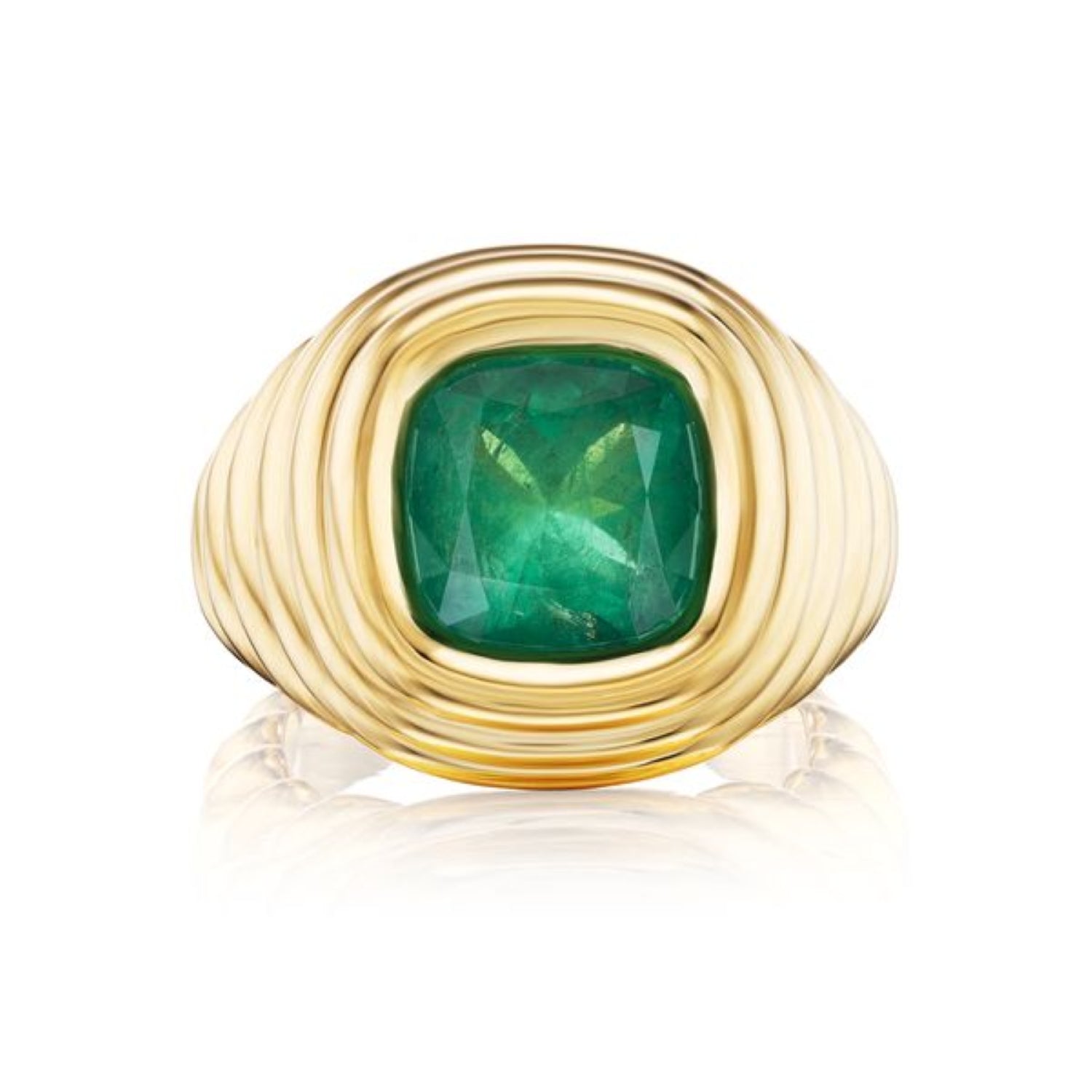 Large Brazilian Emerald Ripple Ring in Yellow Gold