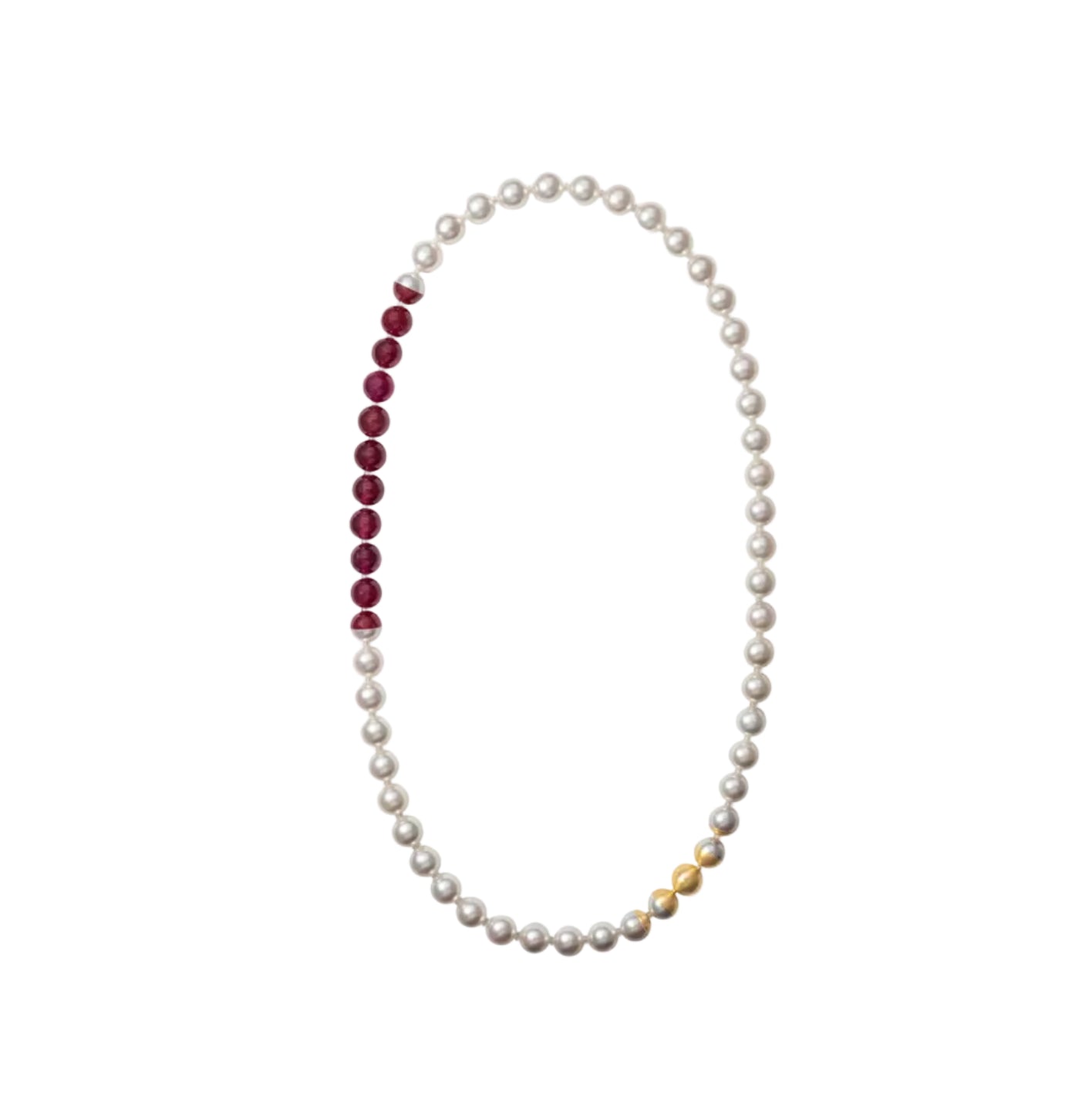 Akoya Pearl and Ruby Sectional Necklace in Yellow Gold