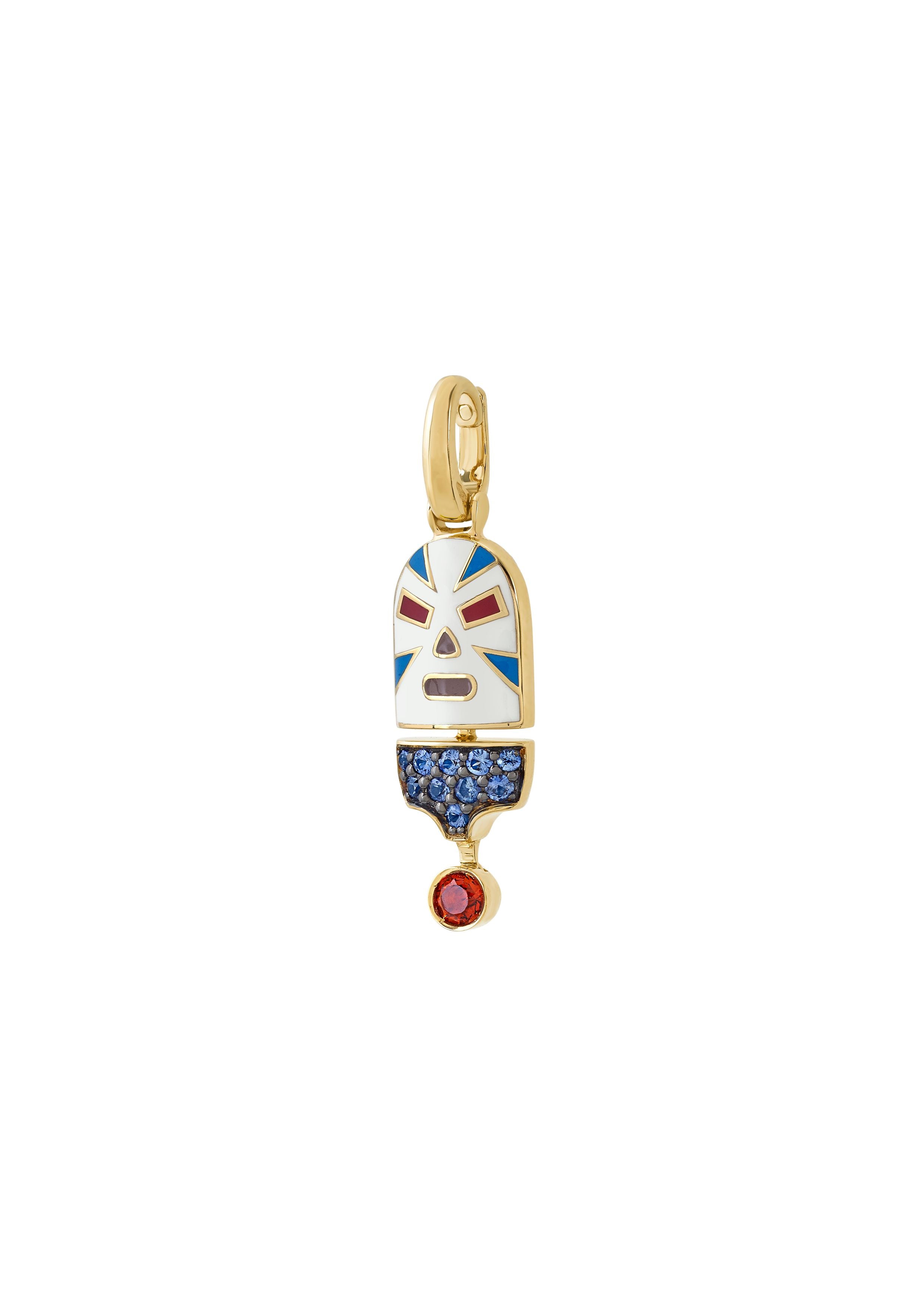 The Mankind Stripes Luchadores Pendant with Blue Sapphires and Citrine in White Gold