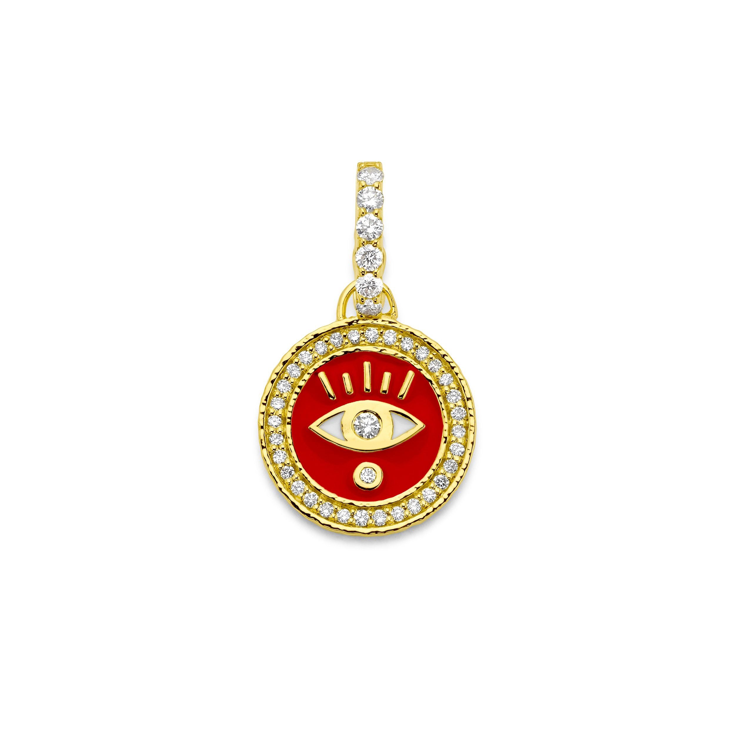 Red Evil Eye Coin Pendant with diamonds