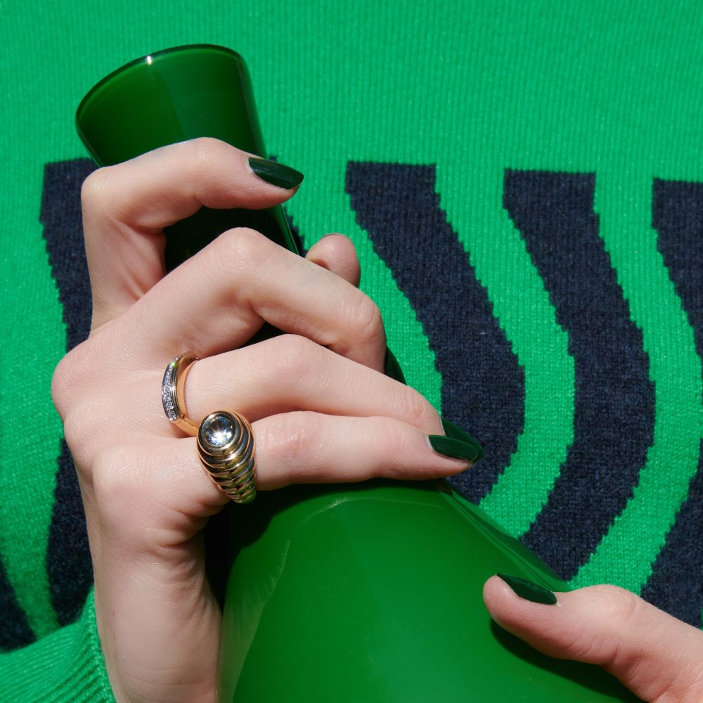 Aquamarine Ripple Pinky Ring in Yellow Gold - MUSE Shop