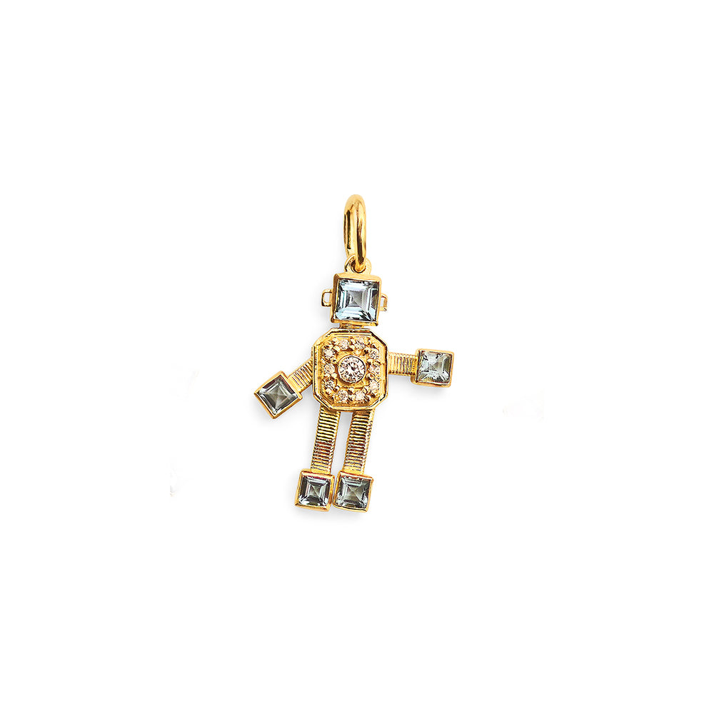 Robot Charm with Aquamarine