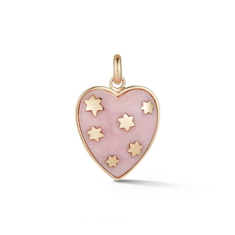 Pink Opal Anna Heart Charm in Yellow Gold