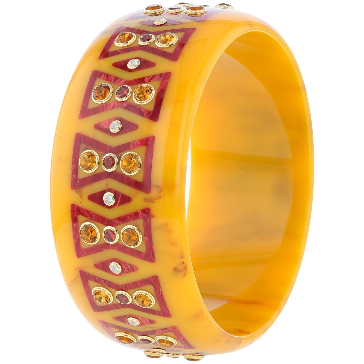 Bakelite Bangle with Citrine, Mozambique Garnet and White Topaz - MUSE Shop